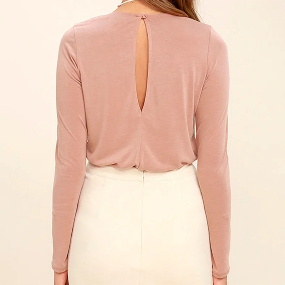 Lulus Striking Looks Blush Pink Long Sleeve Bodysuit Sz L - Picture 6 of 13